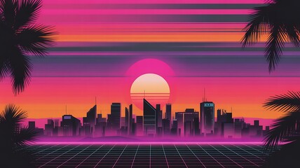 Vibrant sunset over cityscape