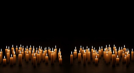 Rows of Lit Candles on Dark Background