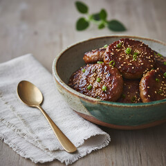 Tteokgalbi &ndash; Traditional Korean Grilled Beef Patty on Dark Background