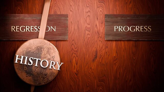 History swings between regression and progress. Visualizing a repeated pattern of History that cycles between extremities: regression and progress. Repeating transition from regression to progress.