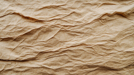 A close-up reveals an intricate pattern of creases and folds on a sheet of natural, light brown paper, suggesting age and texture. Its organic feel provides a rich, tactile quality.