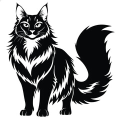 Obraz premium maine coon cat line art silhouette vector illustration