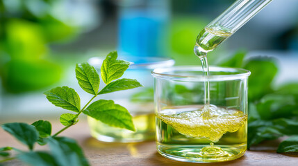 Chemical testing of herbal plant samples, biotechnological methods, laboratory setting, scientific research, natural compounds analysis, with copy space