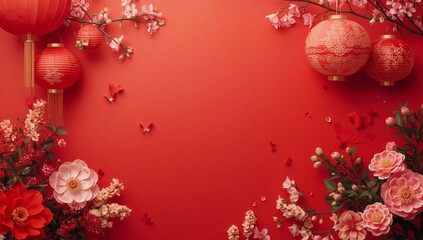 Decorative Setup With Flowers and Lanterns for a Celebration During Spring Season