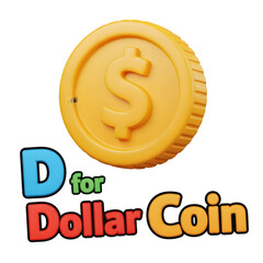 3D icon of a golden dollar coin with a raised currency symbol, representing wealth, money, and financial value.