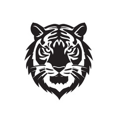 Fototapeta premium A detailed black and white illustration of a majestic tiger head facing forward with piercing eyes