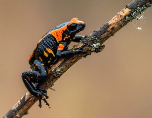 Vibrant frog perched on a branch