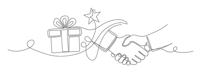 Continuous Line Art: Customer Loyalty Program Reward Illustration