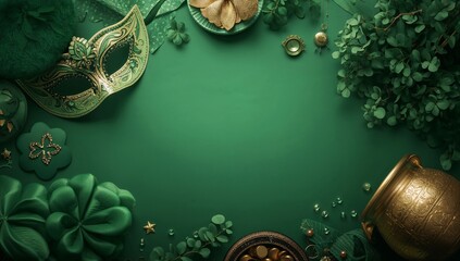 Green Decorations and a Mask for a Celebration in a Festive Setting During a Holiday Event