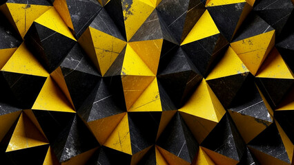 Vibrant yellow and black triangular 3D geometric pattern