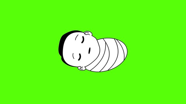 Animated Christmas cartoon style video featuring baby Jesus in black and white on a green background, Christmas, art, 2D.