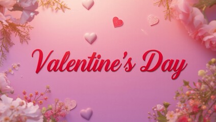 Valentines Day Celebration With Hearts and Flowers on a Pink Background