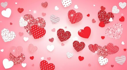 Scattered hearts on pink background