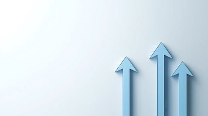 Sky blue arrows ascend, symbolizing growth, progress, and upward mobility against a pristine white backdrop.  Modern design meets motivational direction.