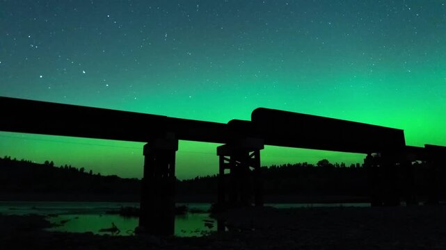 Northern Lights and train trestle 