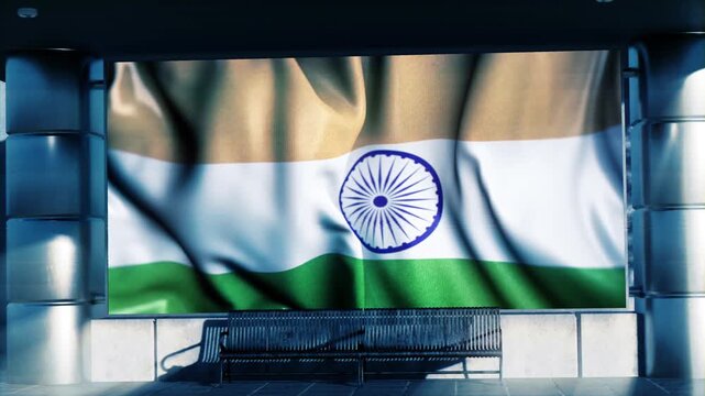India National Waving Flag Displayed on Digital screen at Airport