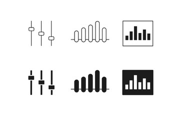 Set of audio equalizer and slider icons representing sound control and volume levels