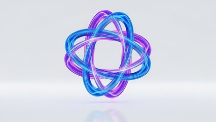 Fototapeta premium Abstract 3 d rendering of intertwined glowing rings on a white background