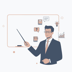 Teacher Pointing Illustration &ndash; Professional Instructor Presentation Vector Art