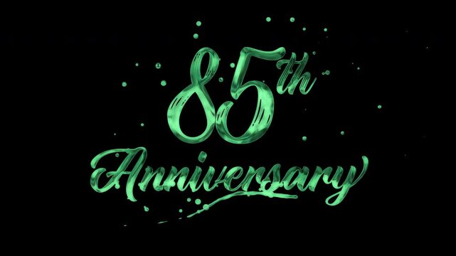 85th anniversary text animation in green metallic effect. suitable for celebrating special occasions, invitations, anniversary cards and social media. Includes alpha channel for any background.