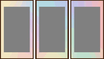 Fototapeta premium Three rectangular frames with iridescent borders and gray centers
