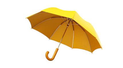 A bright yellow umbrella isolated against a solid black background