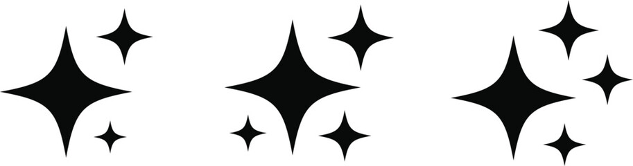 Set of sparkle star icons with clean geometric shapes and glowing starburst designs, perfect for UI highlights, magical effects, modern interfaces, decorative accents, and creative digital design 