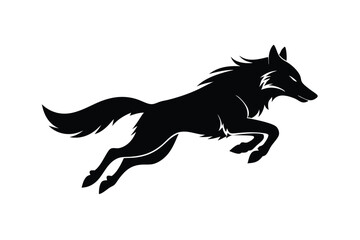 jumping wolf line art silhouette vector illustration
