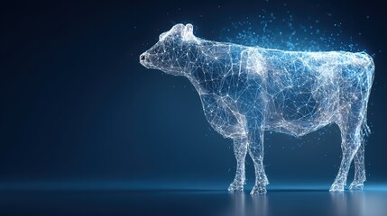 Smart Farming and Future Agriculture Concept Featuring Digital Wireframe Cow and Modern Technology