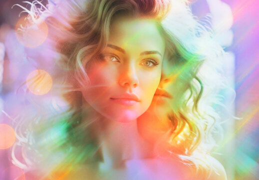 Golden And Rainbow Crystal Glass Refraction Photo Effect