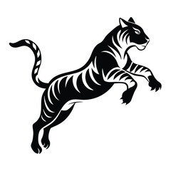 Obraz premium jumping tiger line art silhouette vector illustration