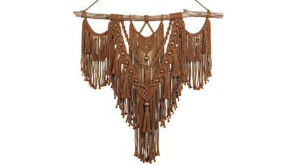 hanging macrame wall art in brown colour, transparent background