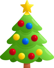 Flat design Christmas tree with colorfull gradient ornaments and star