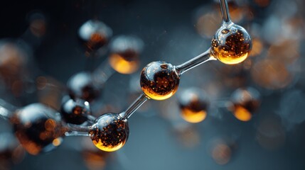 Molecular Structure Close-Up with Luminous Particles and Transparent Bonds