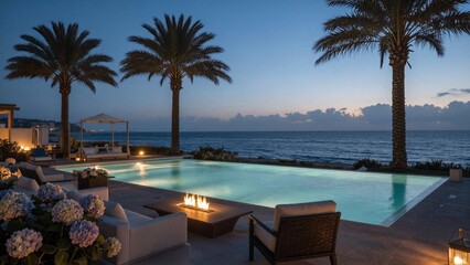 Serene Sunset by Oceanfront Pool