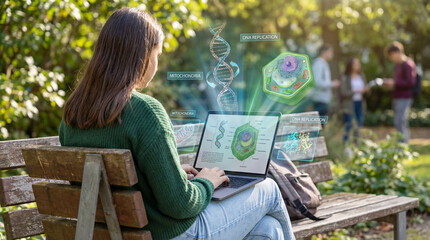 Student learning DNA biology through digital visualization outdoors
