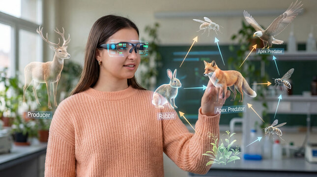 School student understanding food chains through hologram learning