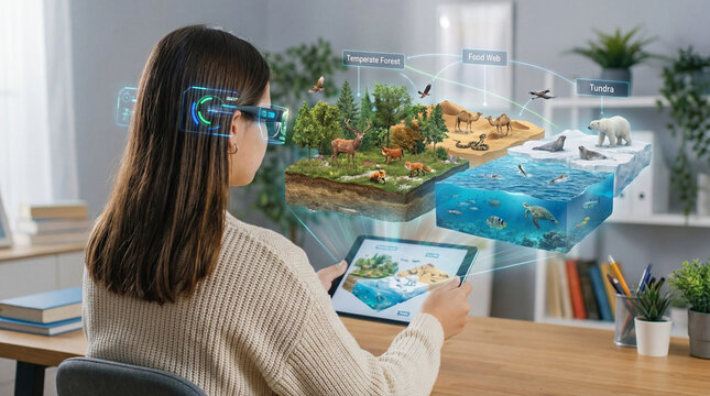 Student comparing ecosystems and animals using hologram learning
