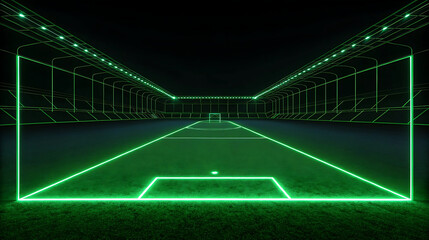Neon green wireframe football stadium with glowing lines