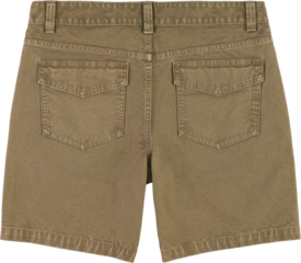 Khaki denim shorts with multiple pockets isolated on transparent background