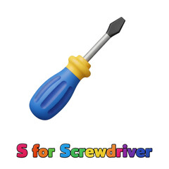 3D icon of a colorful screwdriver with a blue handle, silver shaft, and black tip, perfect for construction or repair concepts.