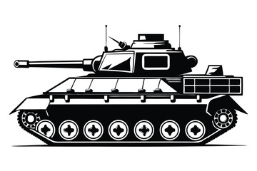 stylized military tank line art silhouette vector illustration