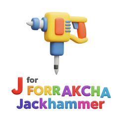Dynamic 3D icon of a jackhammer with a blue and orange body, ready for heavy-duty demolition and construction work.