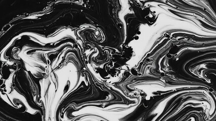 Mesmerizing black and white fluid art background with intricate swirling patterns and dynamic marble textures creating an elegant abstract design perfect for modern graphic projects and artistic back.