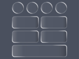 Liquid glass smartphone interface isolated. White ui light frame square and circle banner with shine stroke. Control center widget for smartphone and web app, vector illustration.