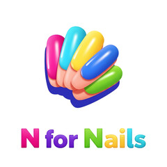 Vibrant 3D icon showing a fan of colorful nail tips in pink, blue, yellow, green, and coral, for beauty and nail art.