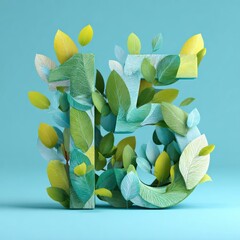 Number 5 Floral Design on Blue Background.