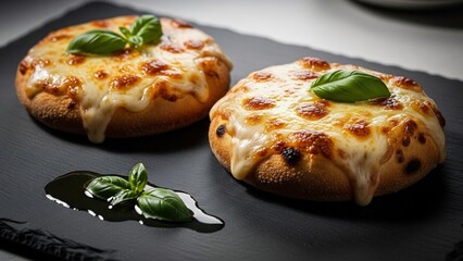 チーズ丸いパンと緑バジル