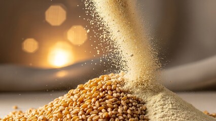 小麦粉と粒が流れる