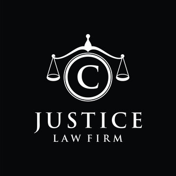 Initial letter C justice law firm logo design, attorney scale of justice legal graphic icon vector template